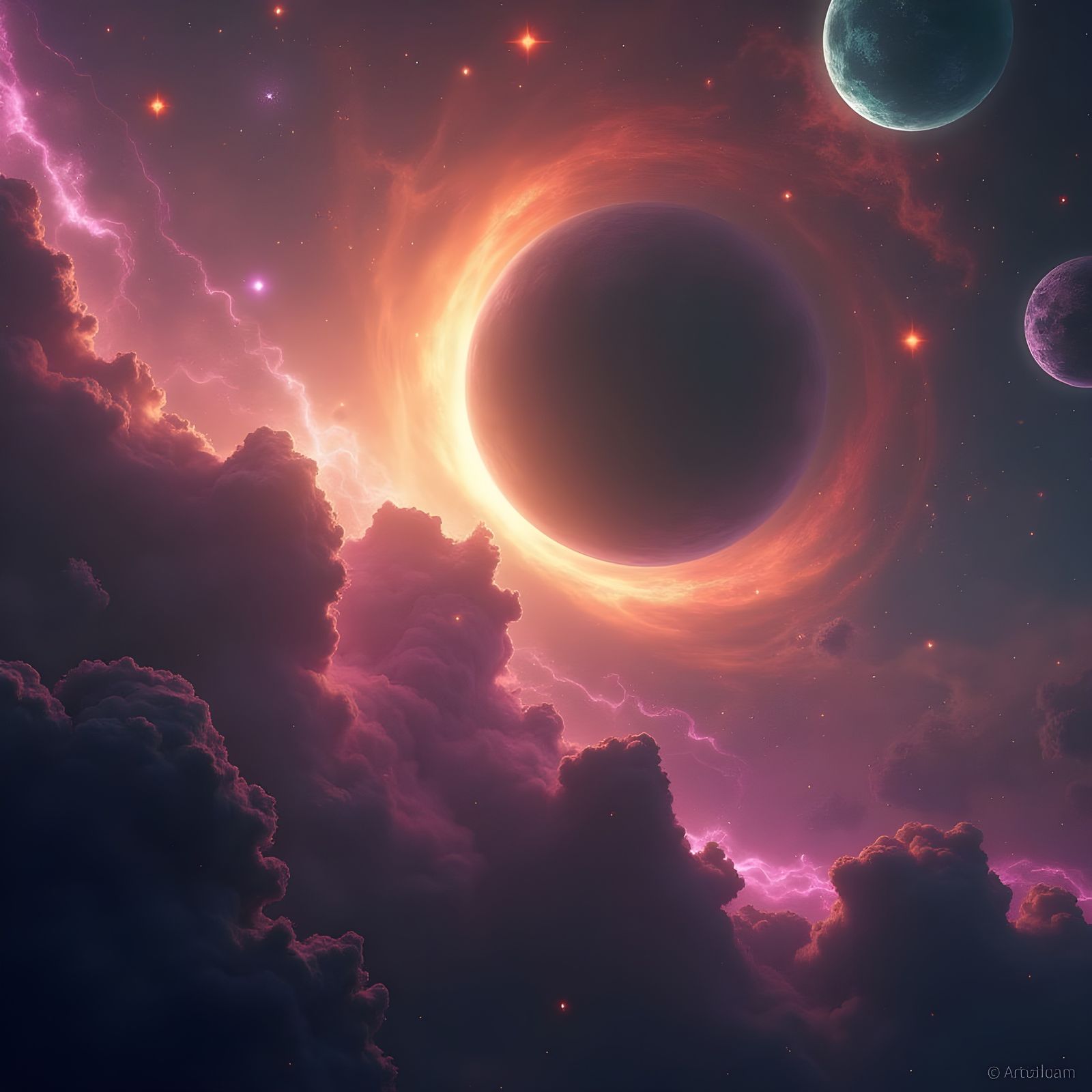 Vibrant Galaxy with Colliding Planets in Outer Space