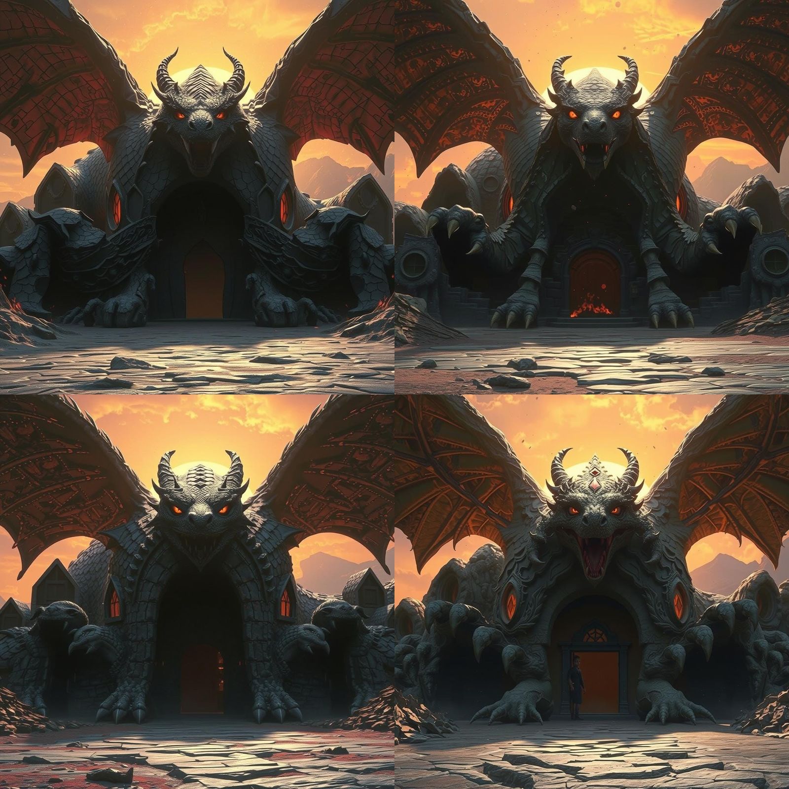 Dragon House Sunset: Dark Fantasy Concept Art