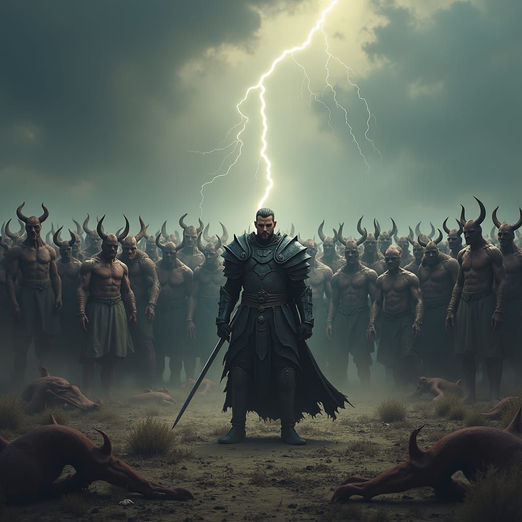 Warrior Against Demons: Epic Digital Art