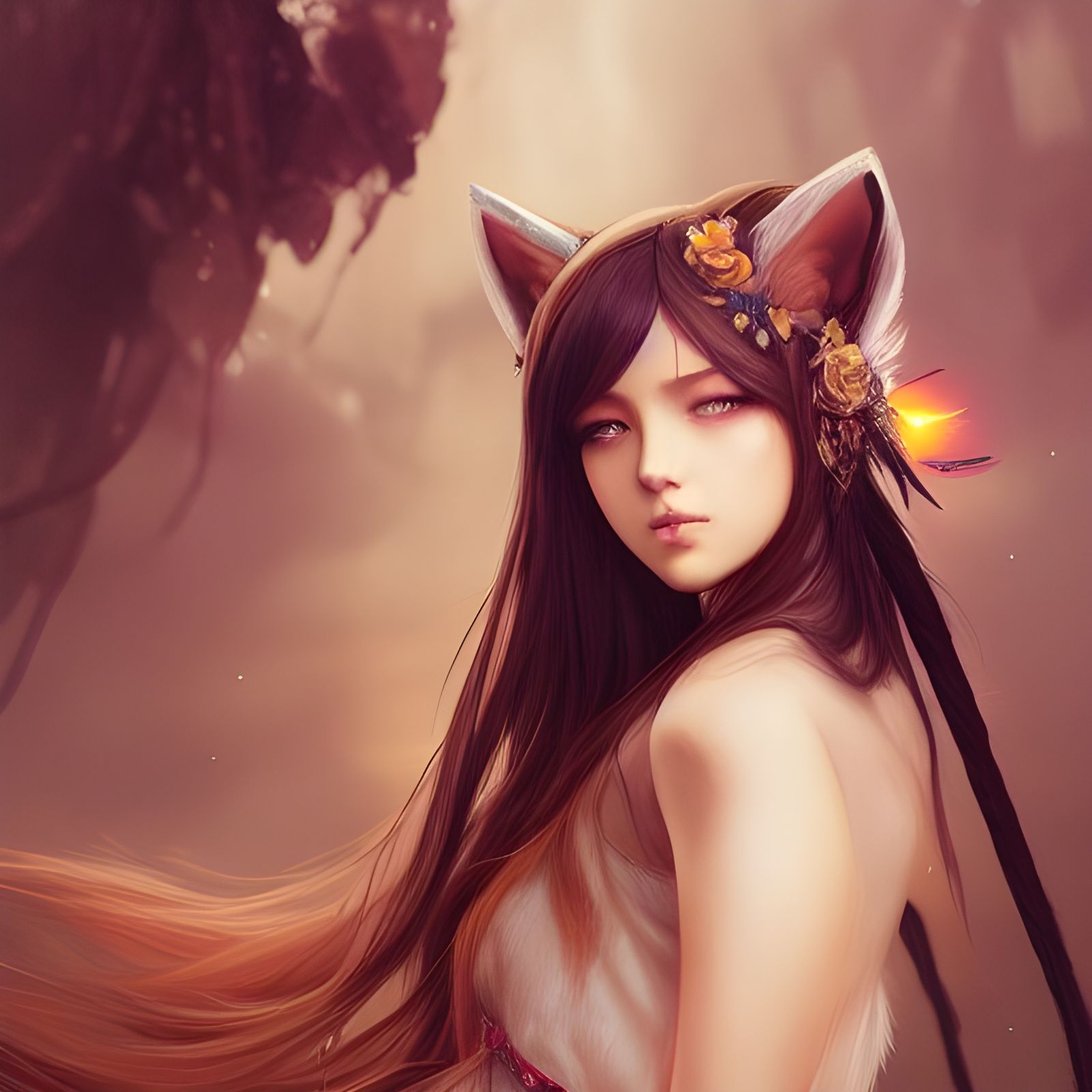 Anime Goddess with Cat Features in Digital Art Style