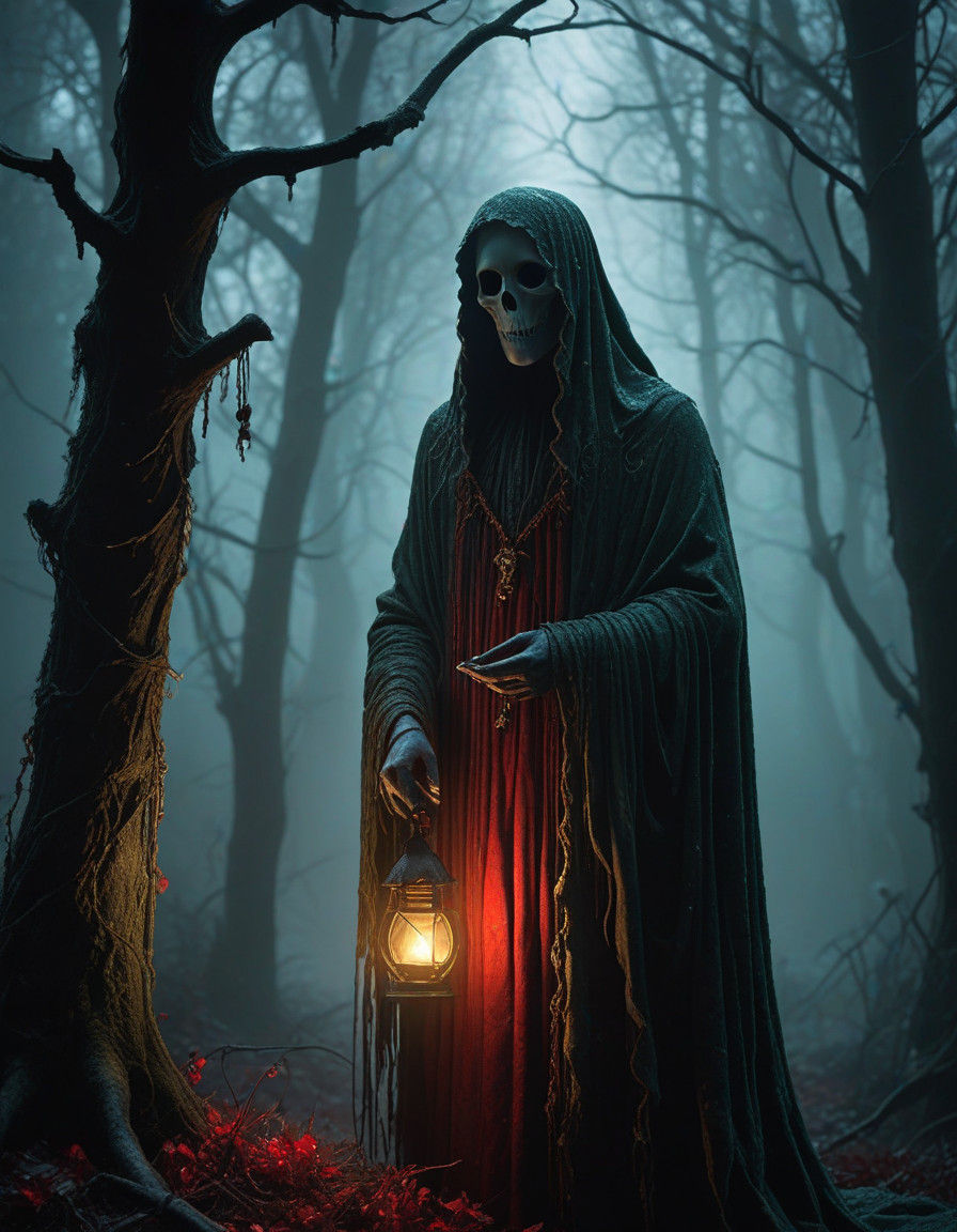 Ethereal Ghost of Christmas Yet to Come in Frosty Forest