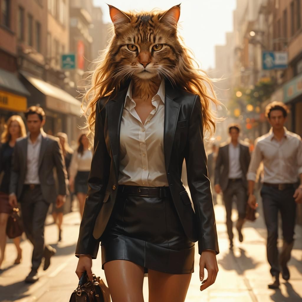 Female Cat Humanoid in Futuristic Business Attire