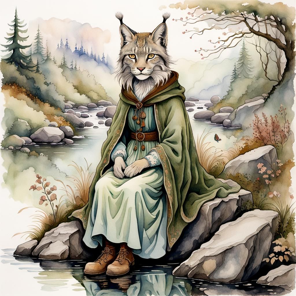 Lynx Lady by Misty Brook, in Watercolor Style