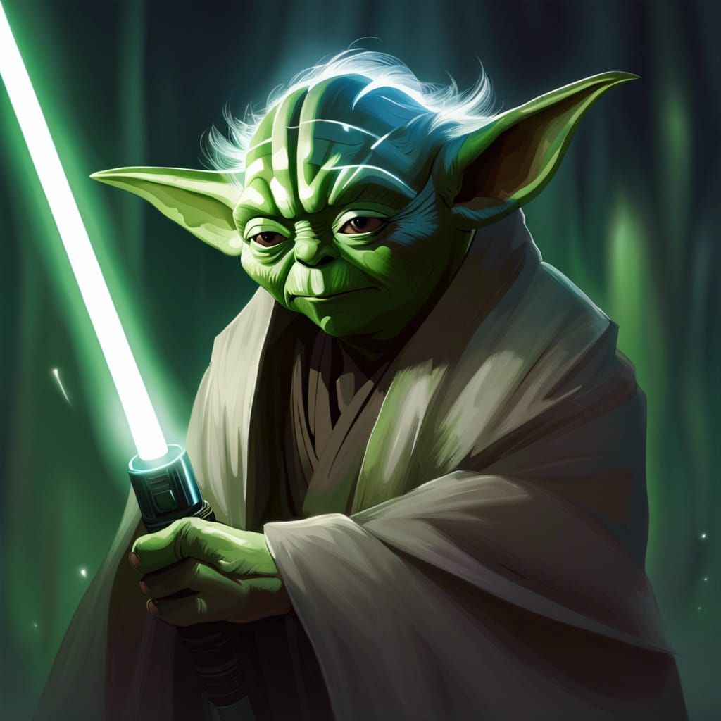 Yoda Ready for Battle with Lightsaber