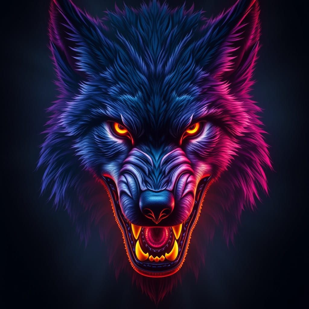 Dark Fantasy Wolf's Face in Hyper-Realistic Art Nouveau Styl...