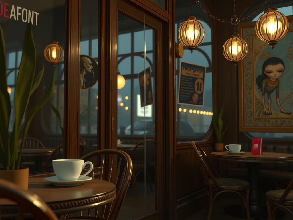 Alien Peeks into Coffee Shop, Digital Art