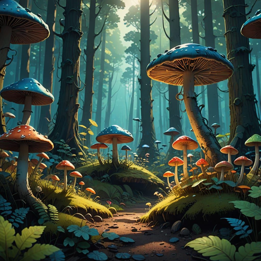 Whimsical Fantasy Forest in Vibrant Digital Art