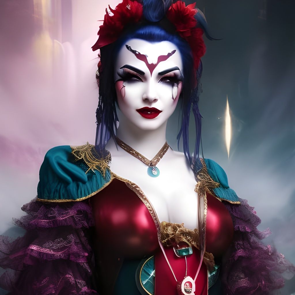 Happy-Goth Clown-Fairy Dancing in Hyperdetailed Portrait