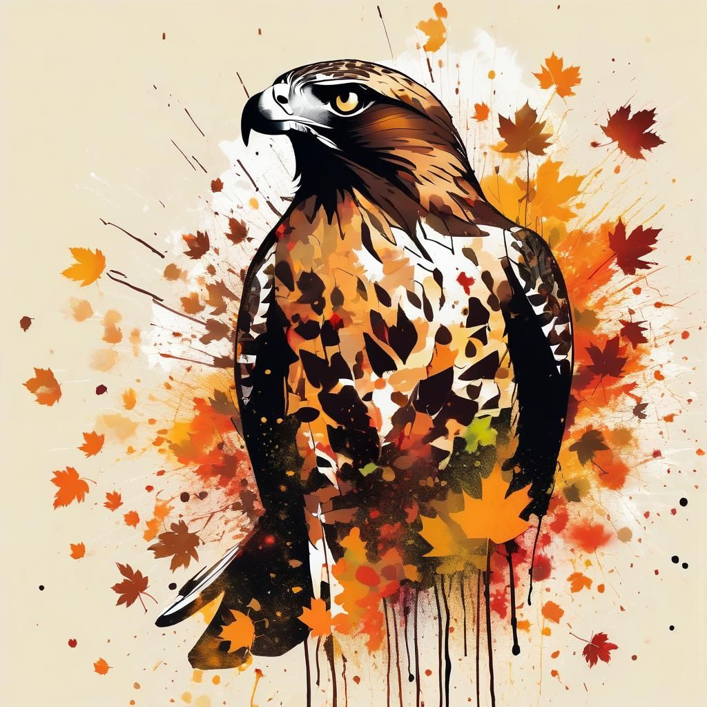 Ink Splatter Hawk in Autumnal Neo-Expressionism