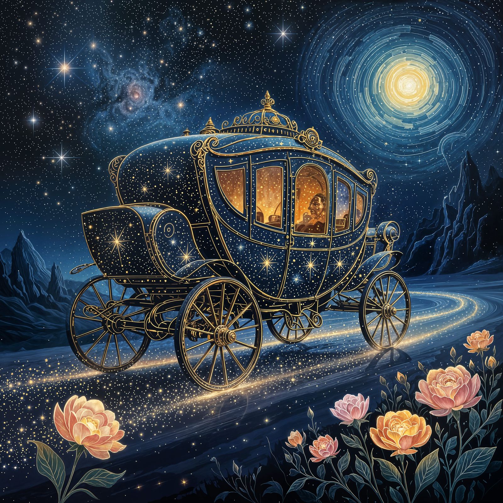 Celestial Coach Journeys Through Starry Void