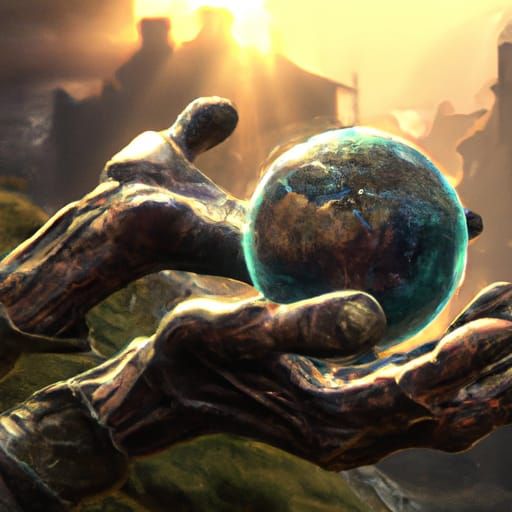 Aged Hands Offer Earth to the Sun