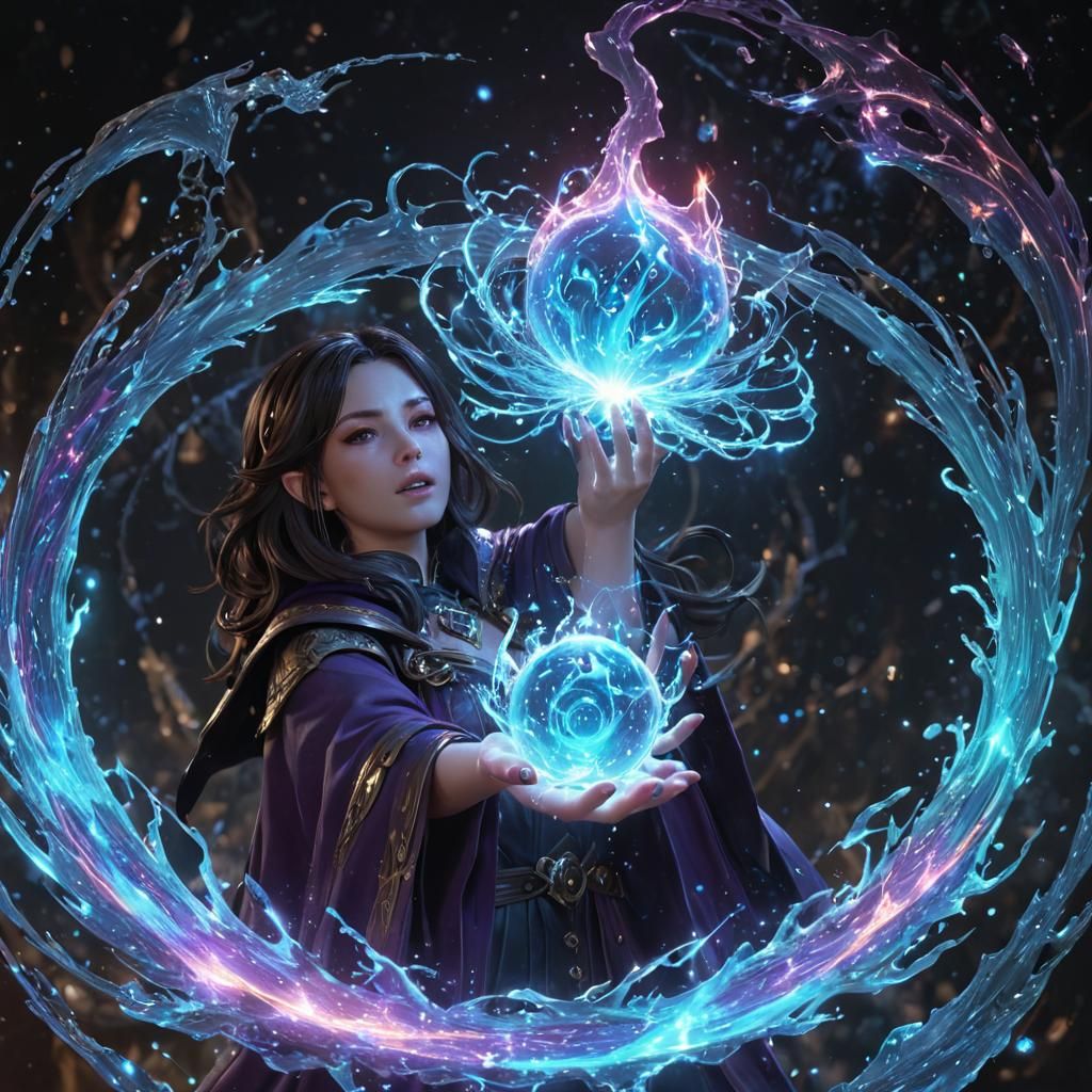Sorceress Unleashes Cosmic Spell: 3D Anime Art