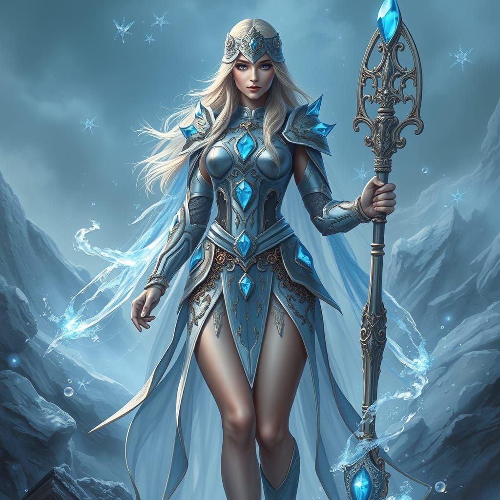 Hyperrealistic Frost Mage in Ethereal Fantasy Setting