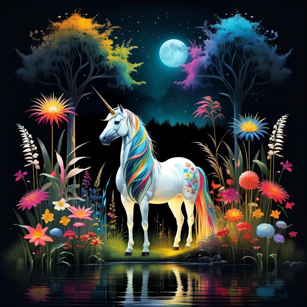 Surreal Unicorn in Luminous Garden Collage