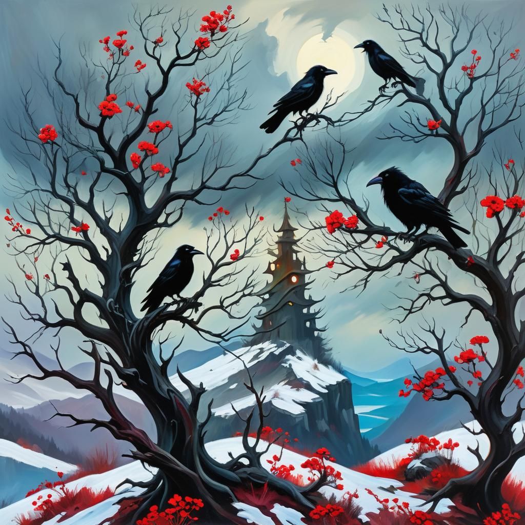 Witchcore Winter: Tangled Trees and Scarlet Flowers