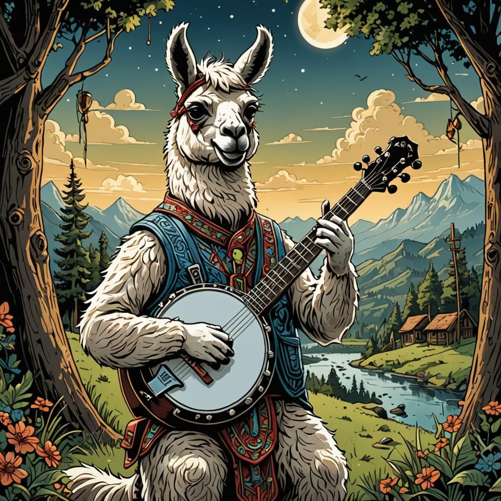Llama Plays Banjo: Comic Book Art