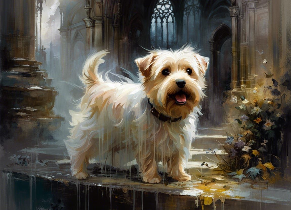 Ethereal Norfolk Terrier Ghost in Gothic Art
