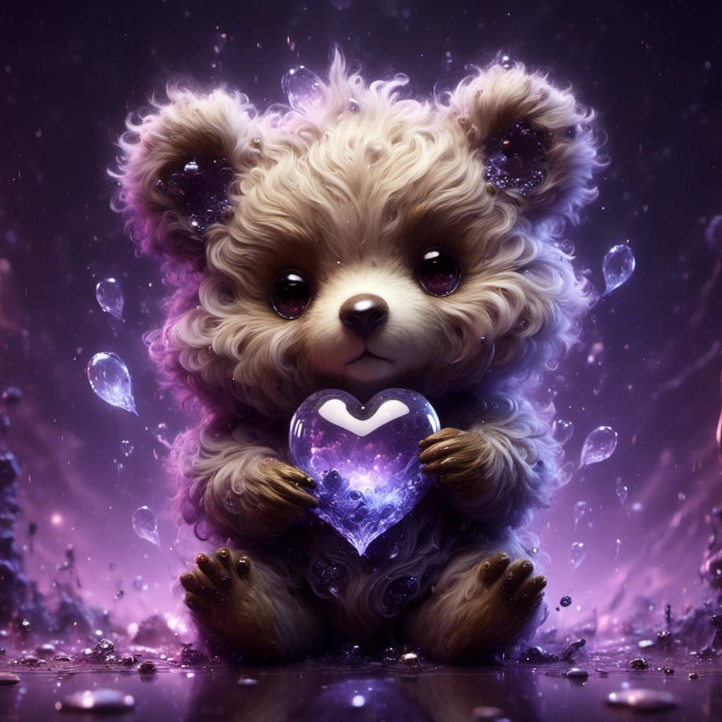 Chibi Bear Holding Heart in Glass