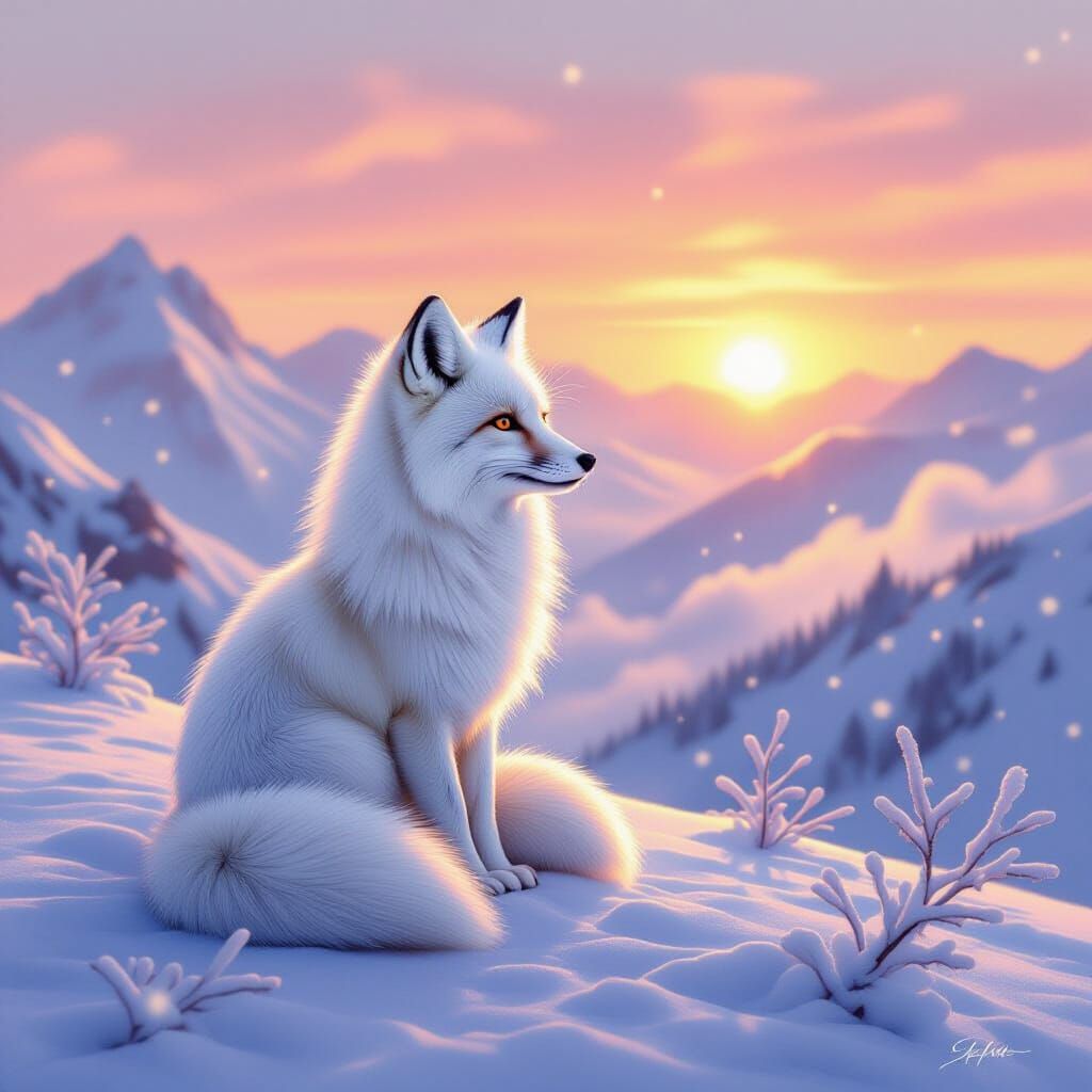 Arctic Fox at Sunrise in Ethereal Naturalism