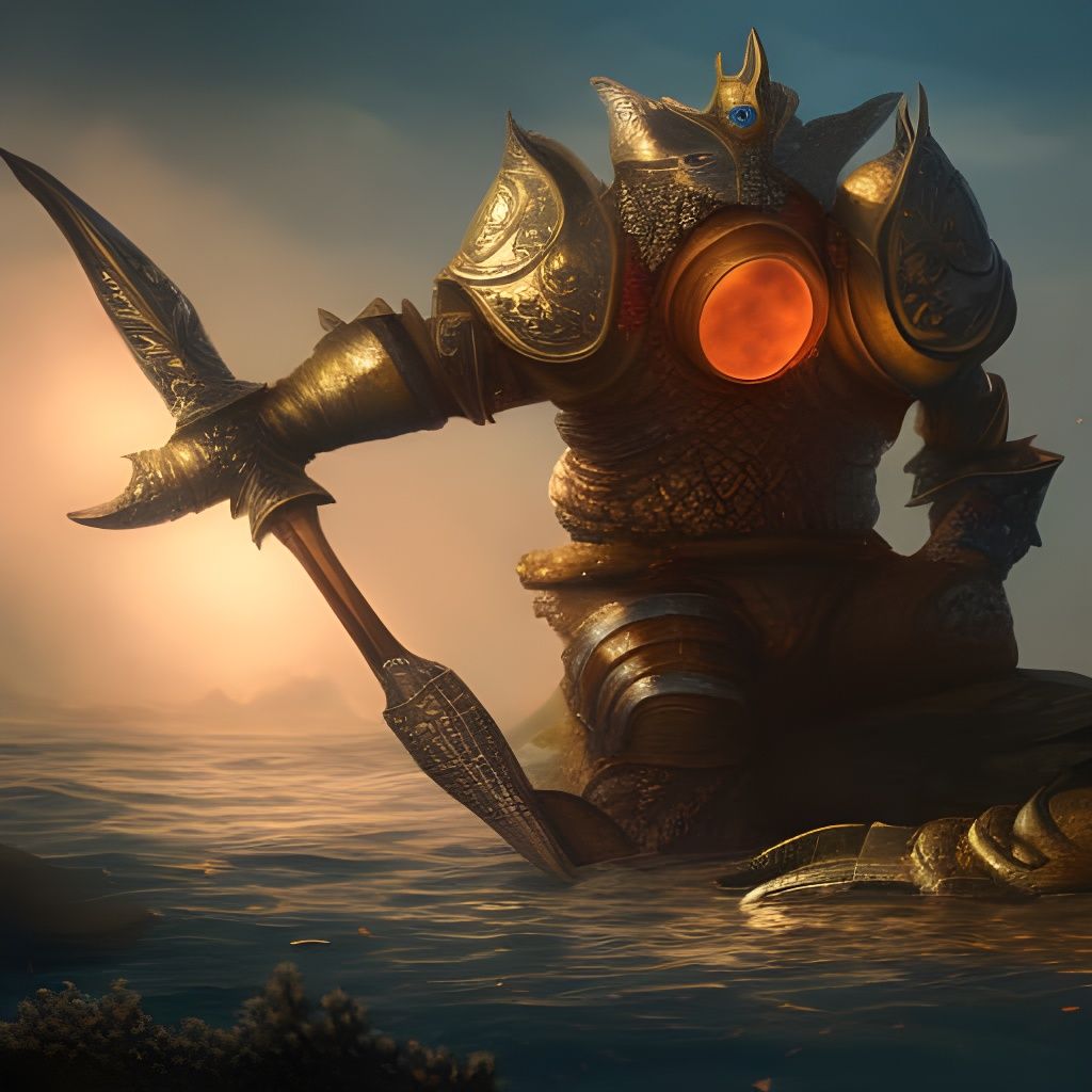Underwater Knight Golem on Boar, Fantasycore Style