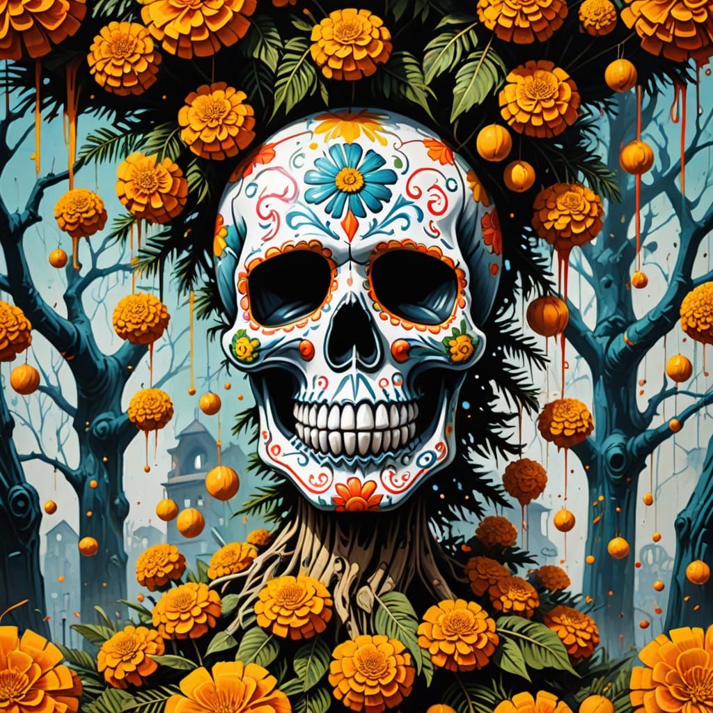 Day of the Dead Christmas Tree with Graffiti Art Style