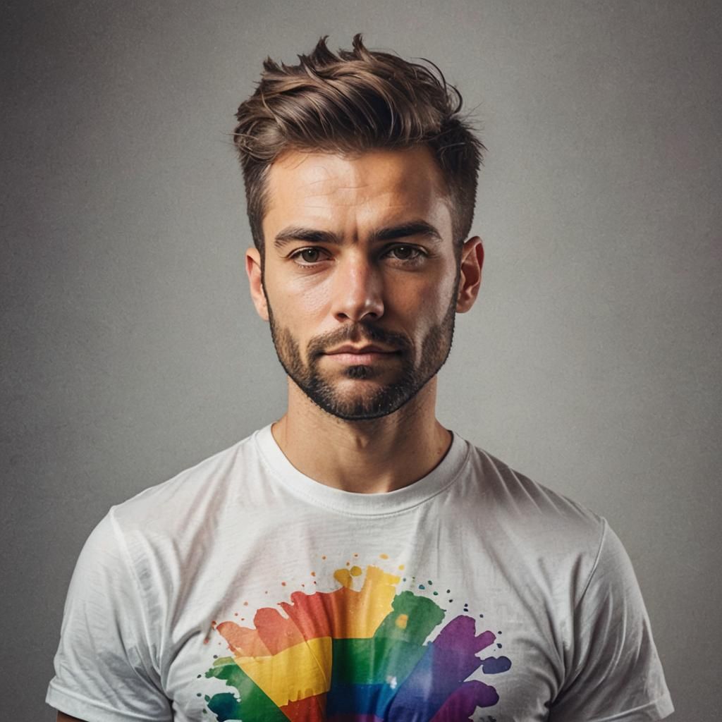 Artistic Portrait of Man in Rainbow Pride Colors