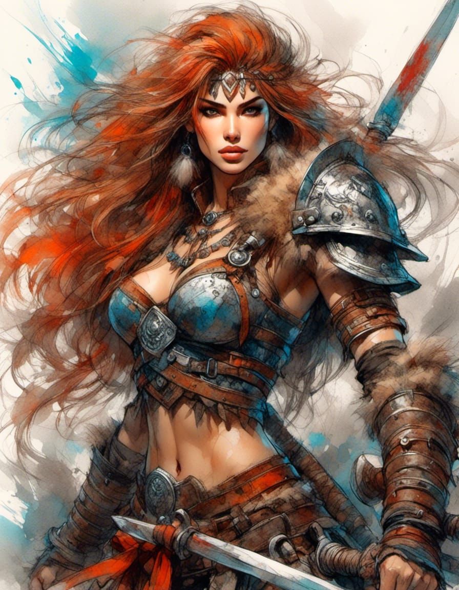 Fierce Anime Barbarian Warrior Woman Sketch