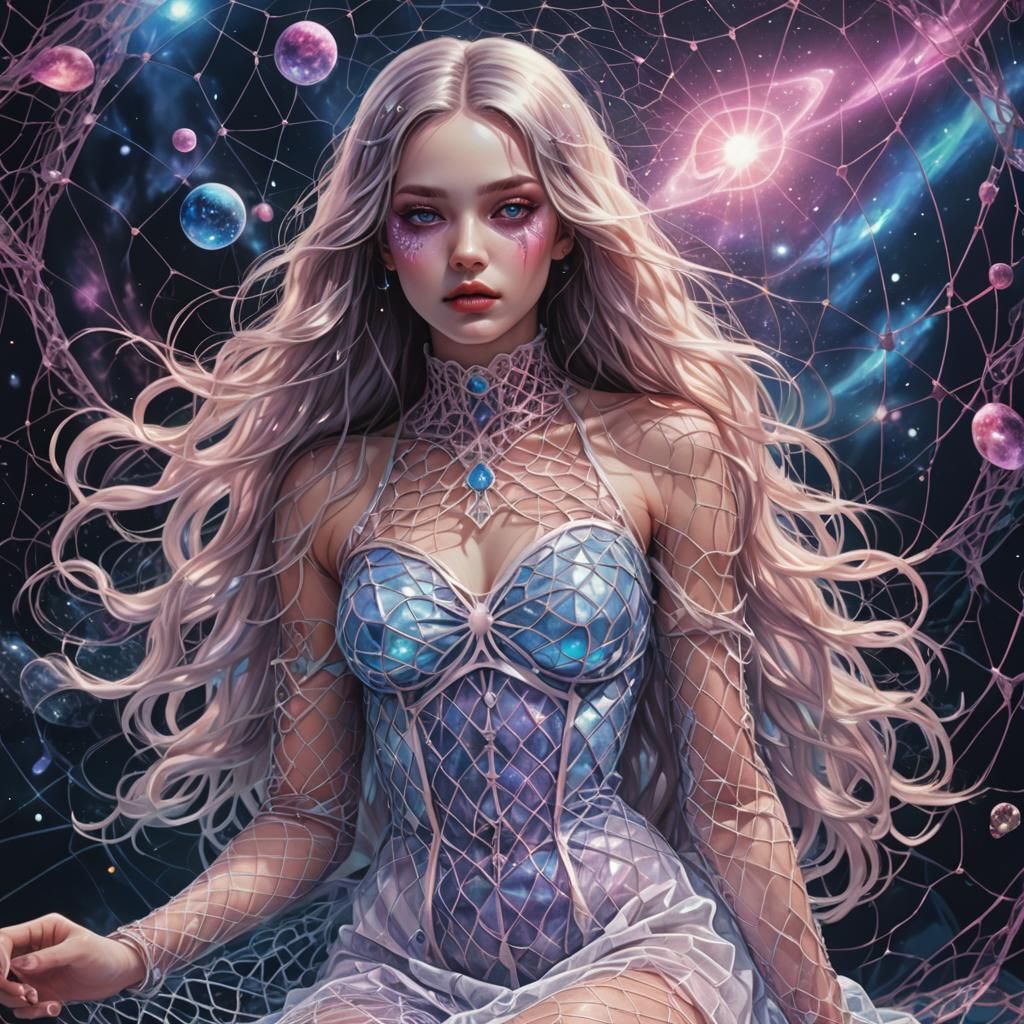 Astral Woman in Fishnets: Holographic Cosmic Art