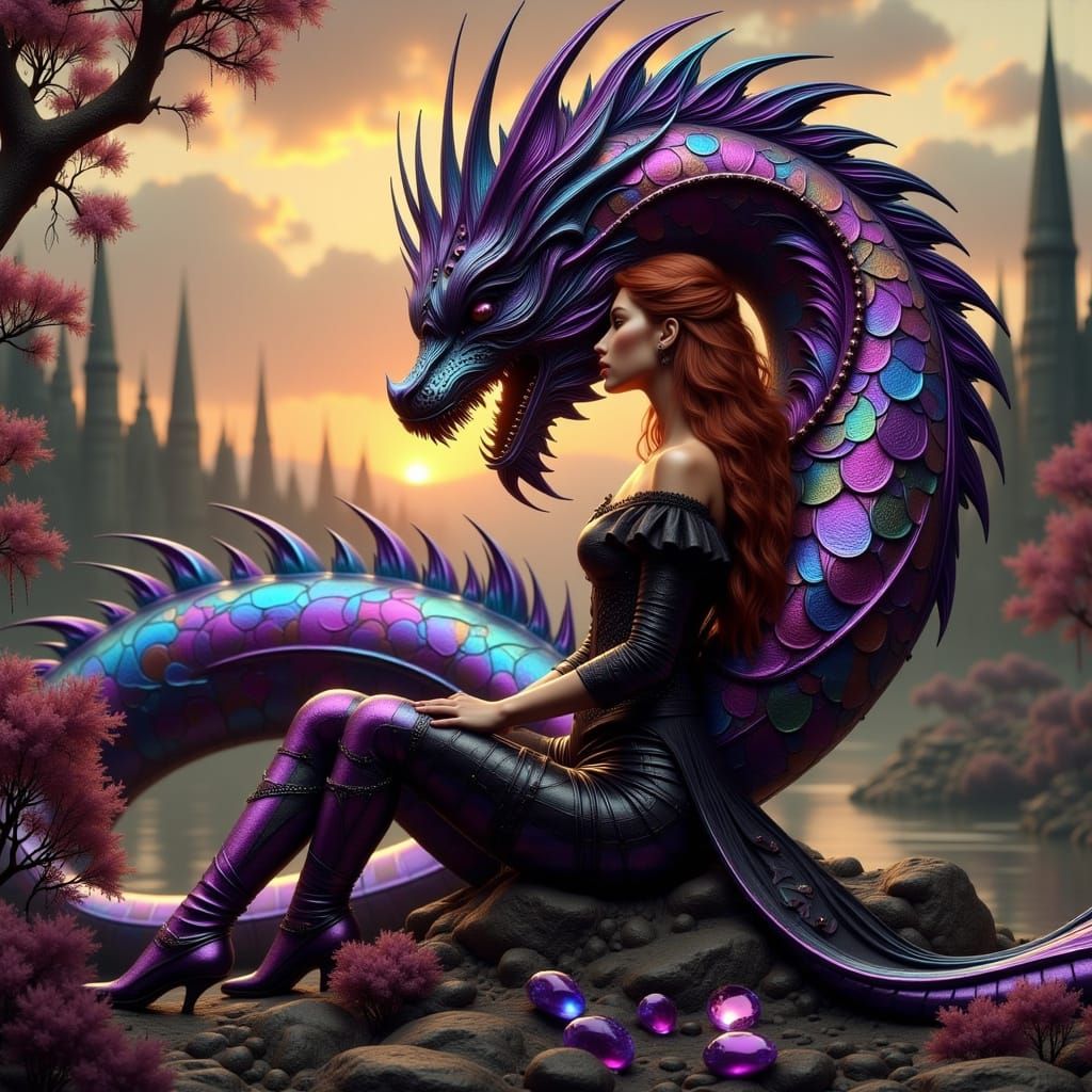 Art Nouveau Punk Dragon in Holographic Foil