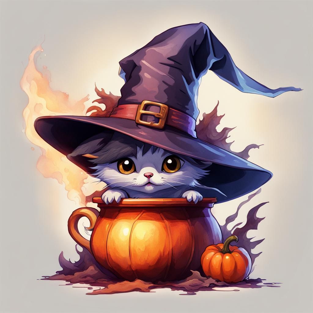 Whimsical Kitten Witch in Gothic Vitamix Blender