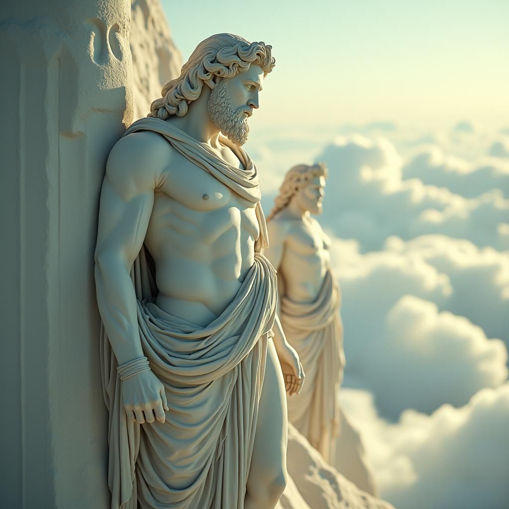 Marble Greek Gods in Ethereal Cloudscape