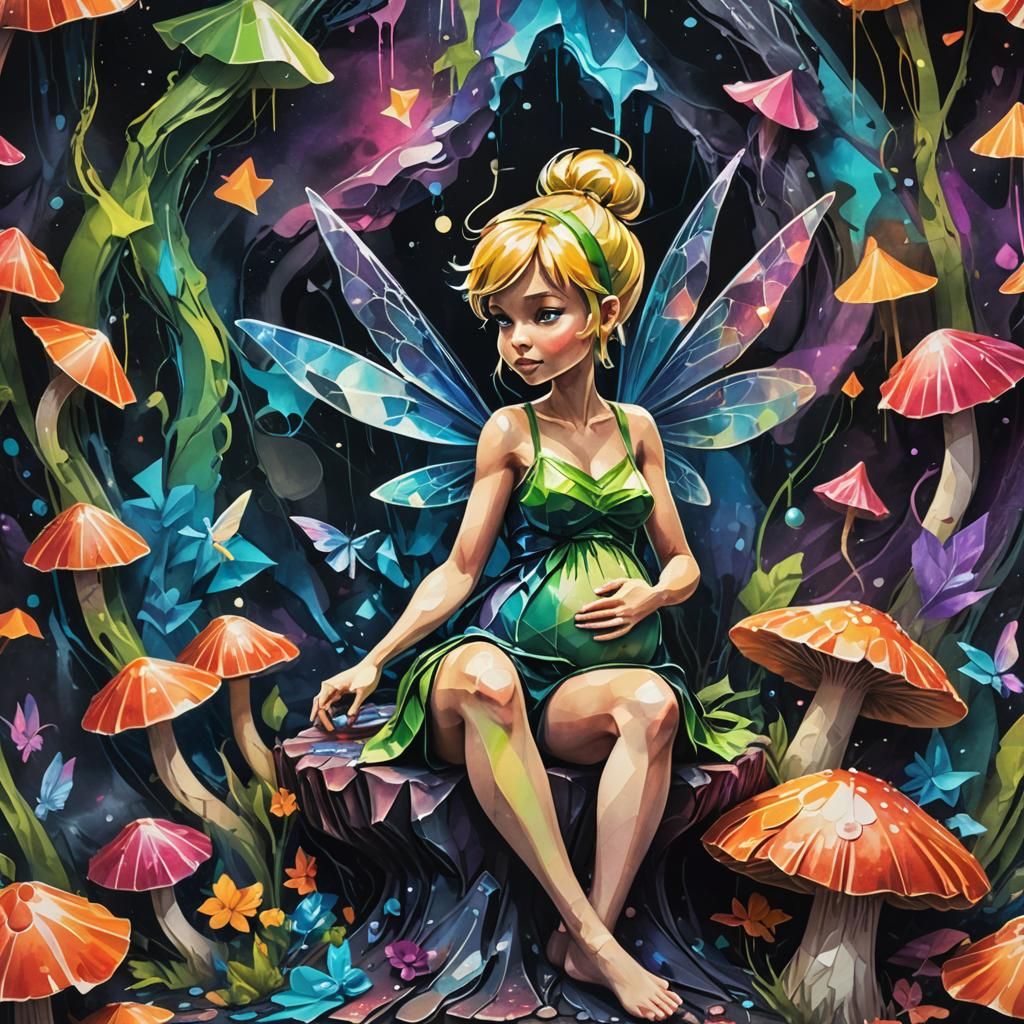Pregnant Tinkerbell in Dark Fantasy Anime Style