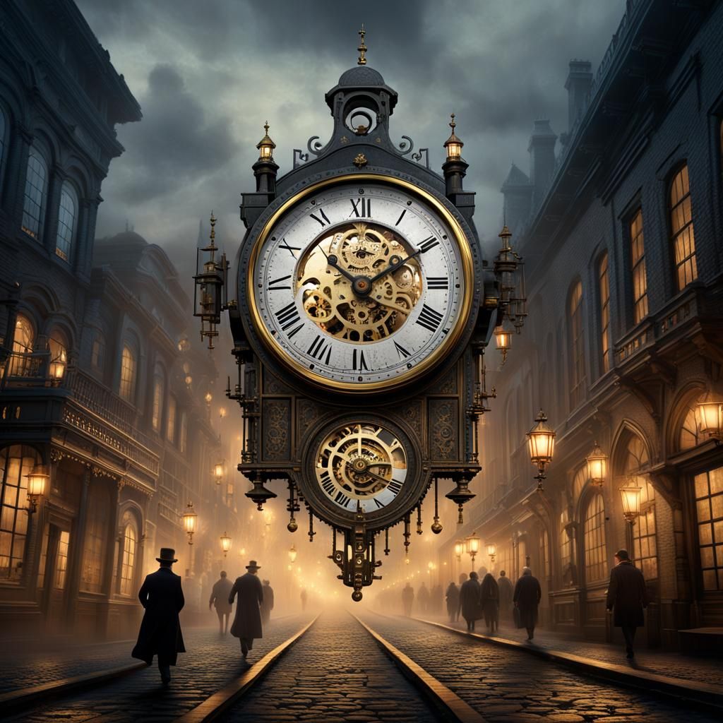 Clockwork Mechanisms Race in Victorian Steampunk Style