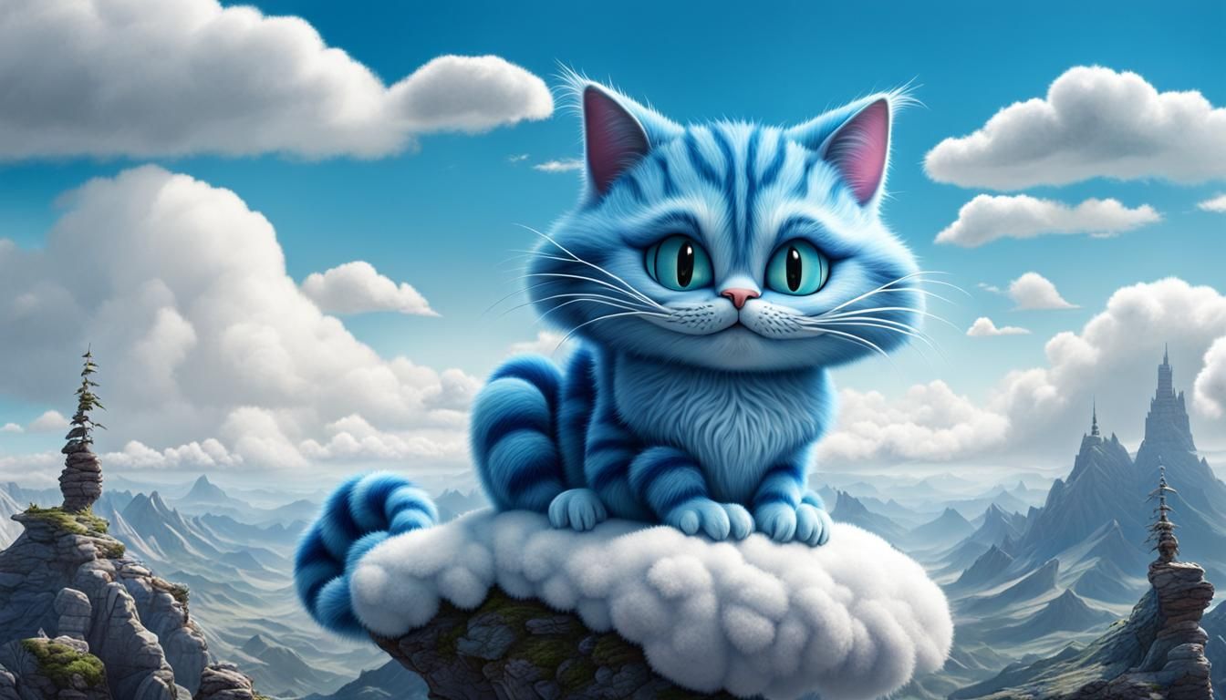 Mesmerizing Blue Feline on Ethereal Clouds