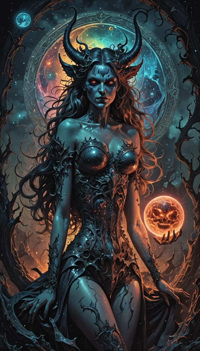 Cosmic Horror Demon Pinup in Mixed Media