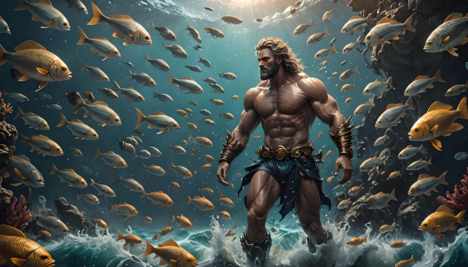 Epic God Among Fish: Digital Matte Painting