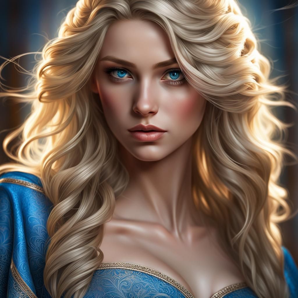 Teenage girl blonde hair blue eyes :: dress :: chubby pregnant :: portrait :: highly intricate and hyperdetialed matte p...