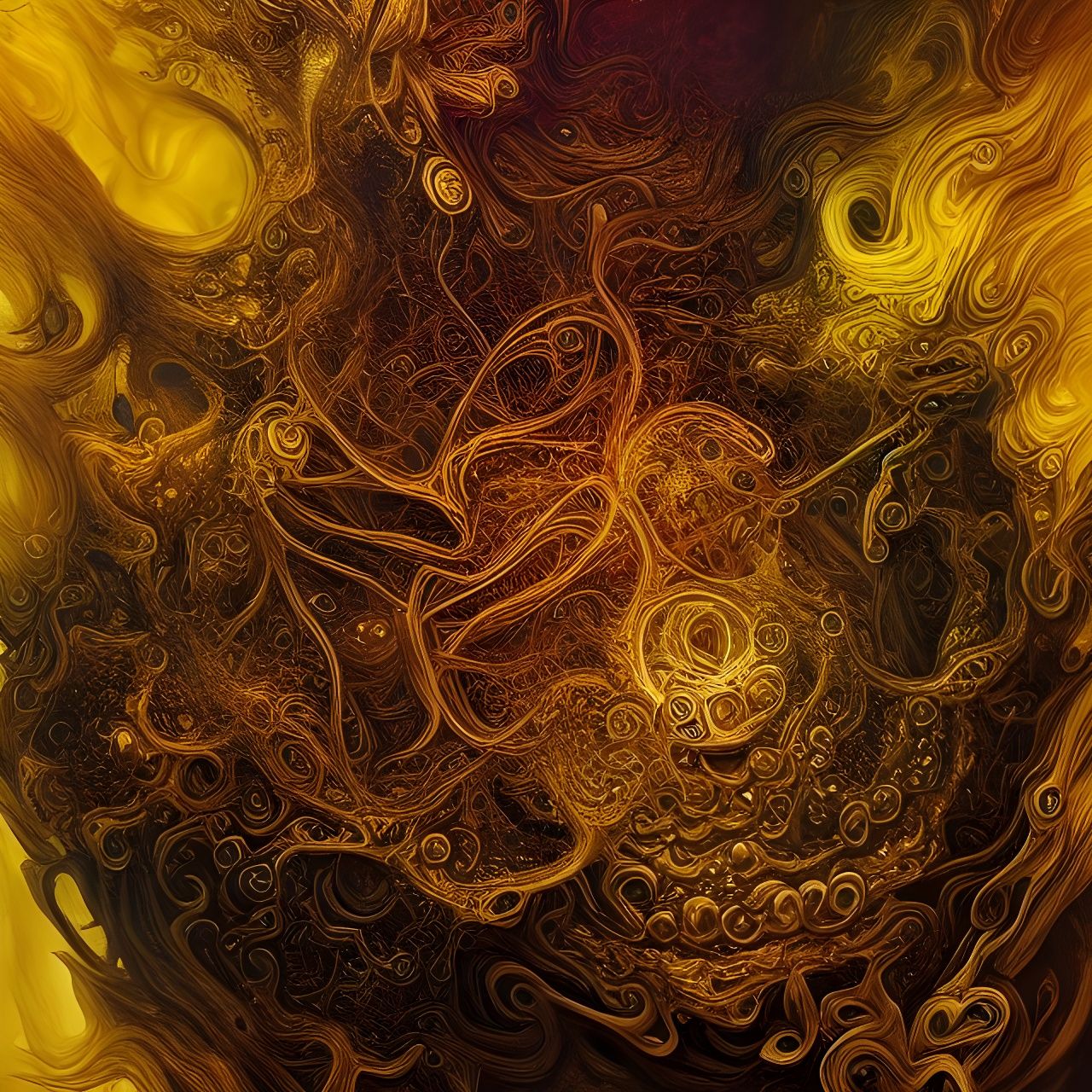 Golden Mycelium Kingdom in Psychedelic Digital Art