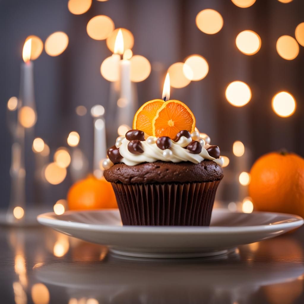 Elaborate Orange and Chocolate Cupcake with Candle