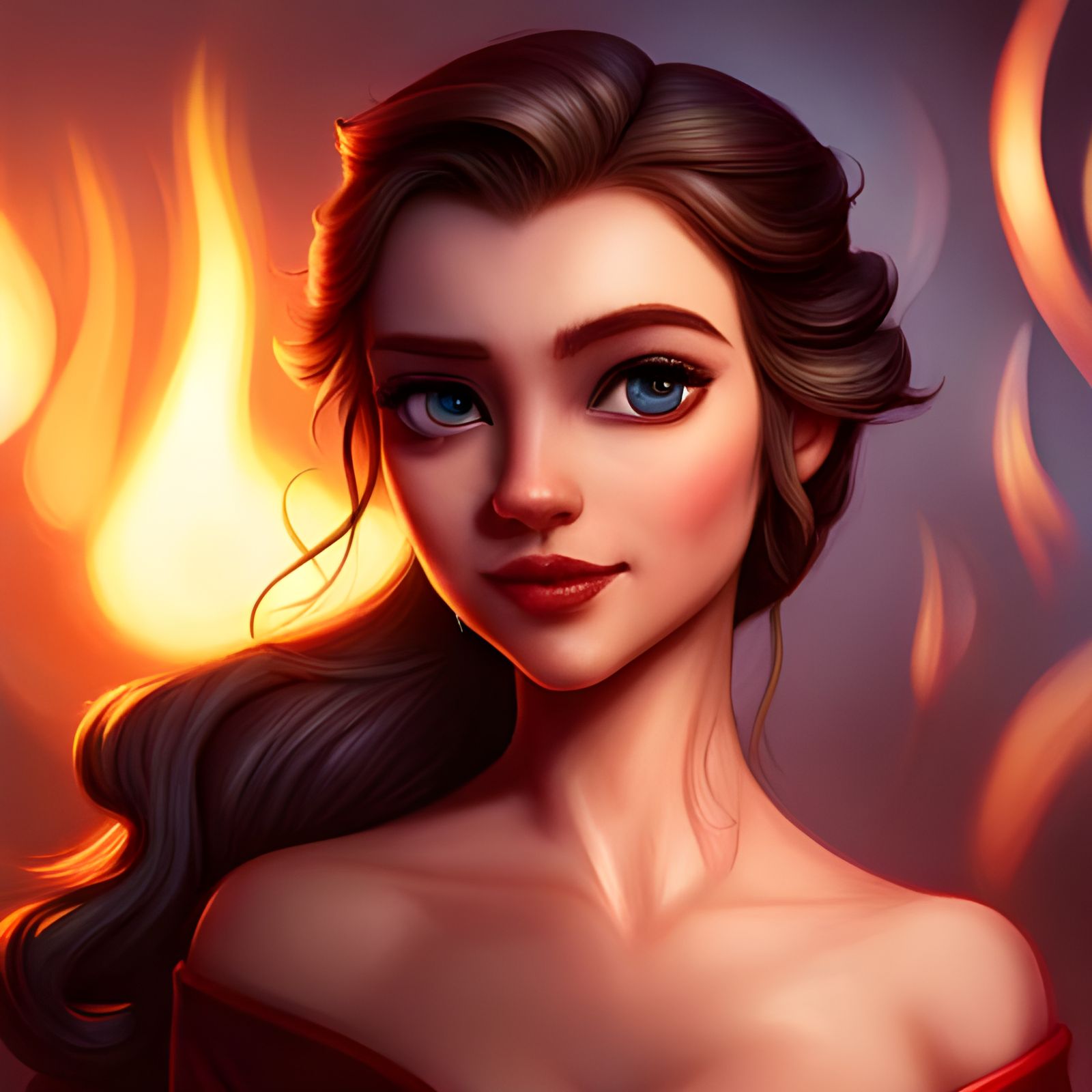 Fiery Portrait of Princess Belle in 3D Art