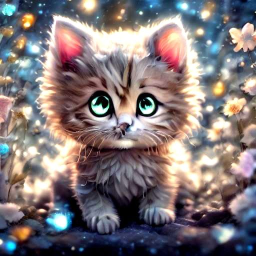 Pink Kitten with Turquoise Eyes on Girl's Head