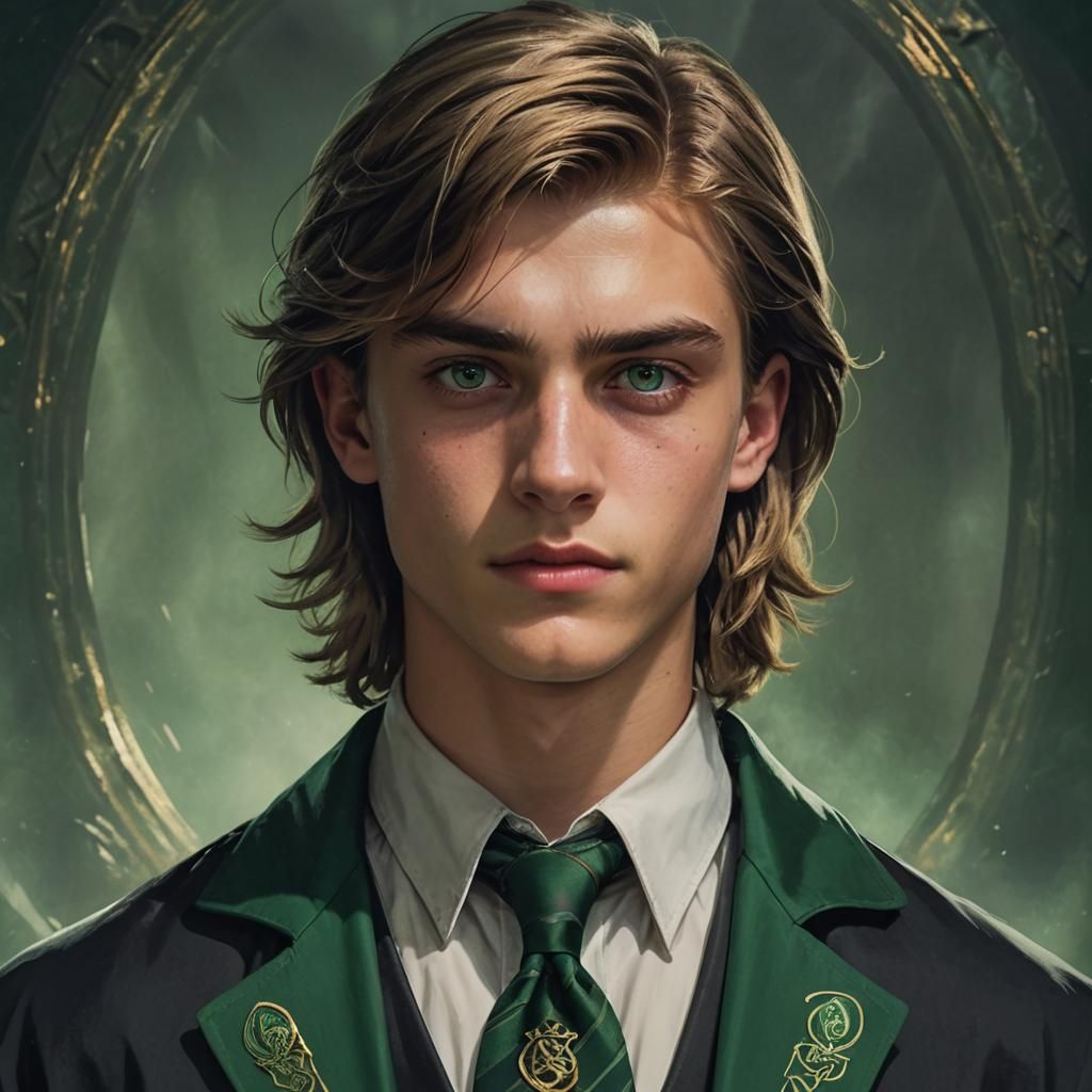 Slytherin Student with Emerald Eyes: Cinematic Portrait