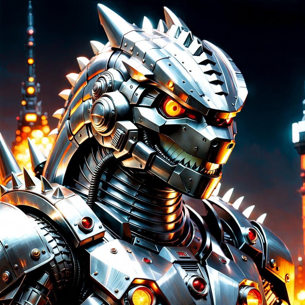 Mechagodzilla Portrait with Volumetric Lighting