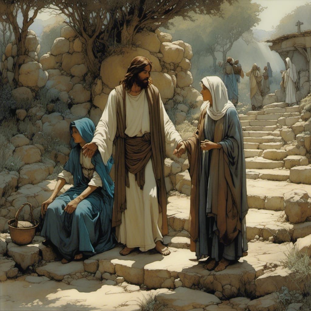 Jesus and Woman at Well: Illustrative Art