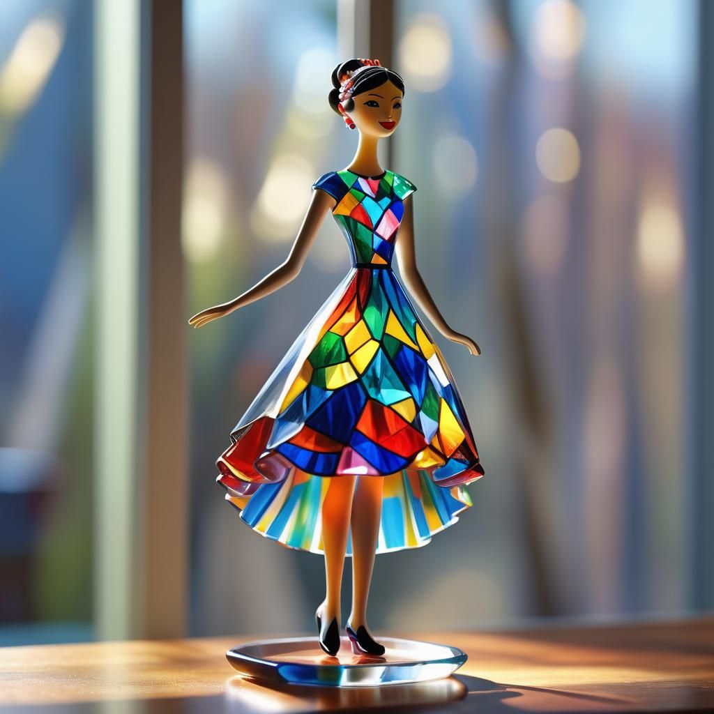 Glass Figurine in Colorful Dress, Enamel Finish