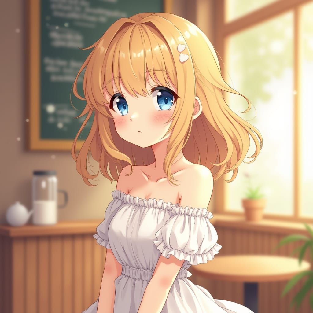 Anime-Style Girl in a Cozy Coffeeshop