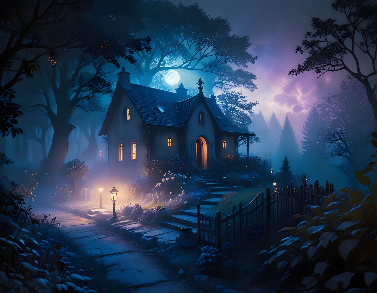 Victorian Cottage in Winter, Watercolor Alcohol Ink Style