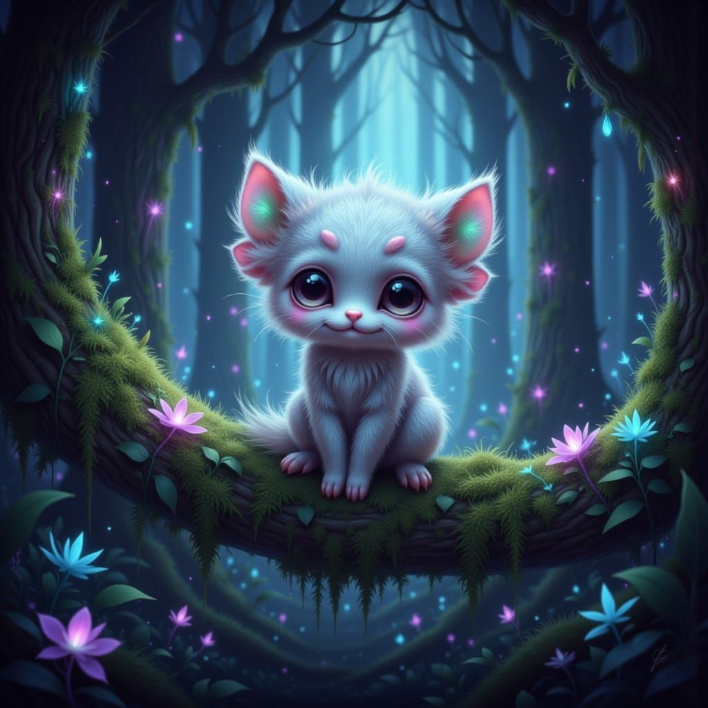 Cute Fluffy Creature in Enchanted Forest