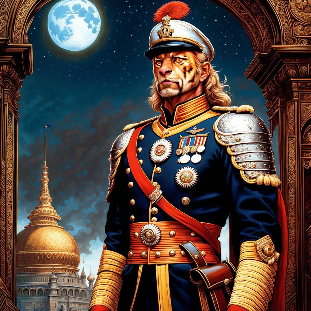 Tiger Captain in Royal Uniform: Fantasy Art