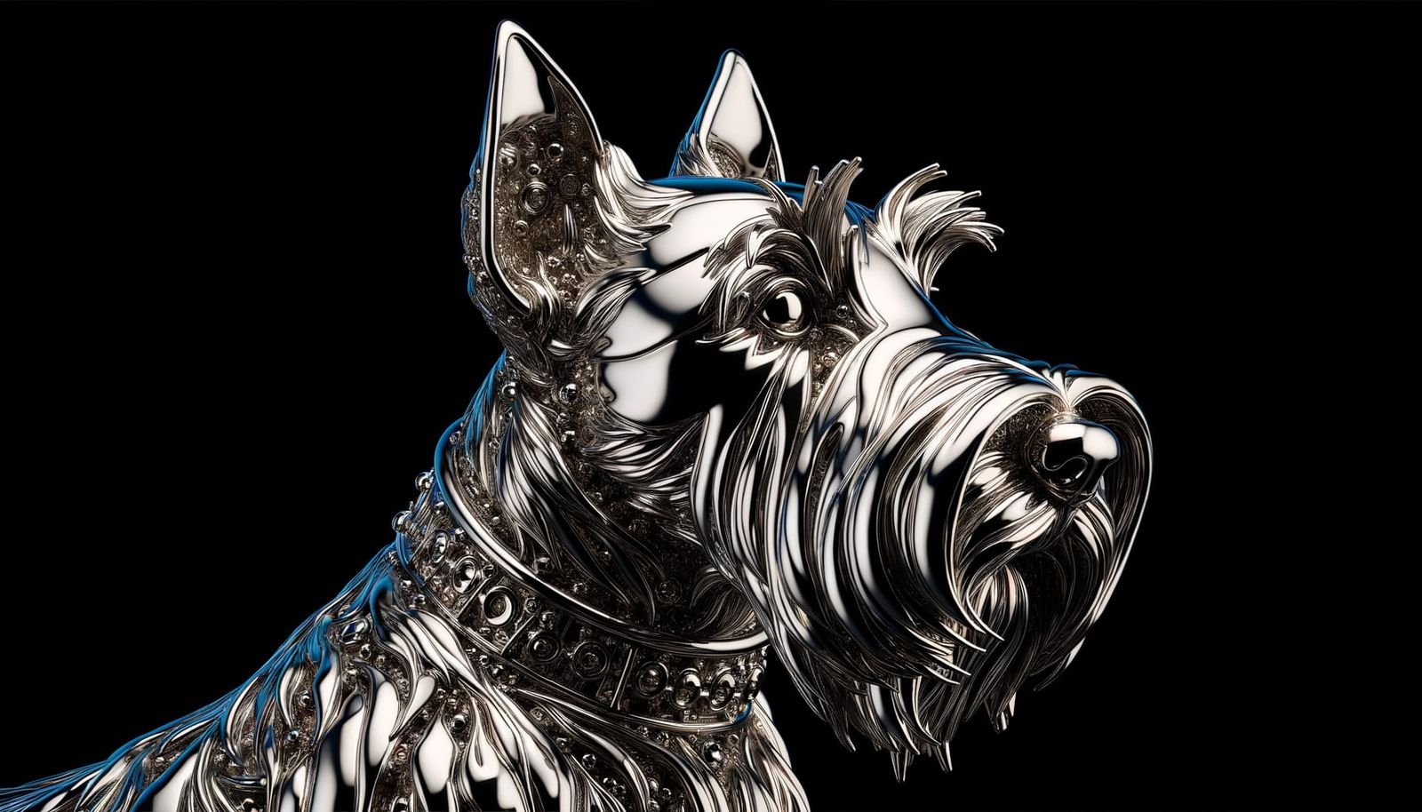 Chrome Scottish Terrier in Pre-Raphaelite Style